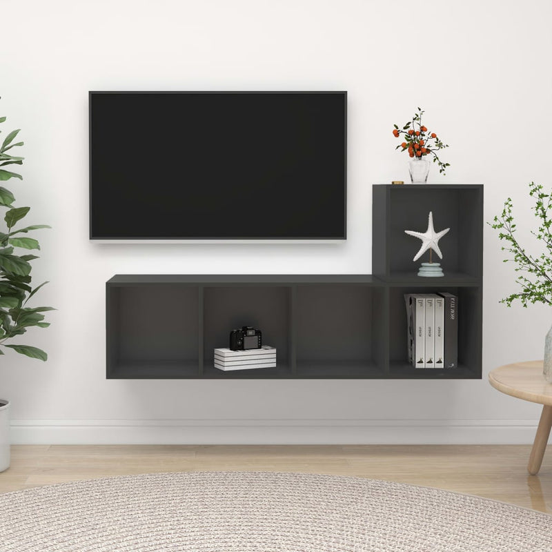 2 Piece TV Cabinet Set Grey Engineered Wood Payday Deals