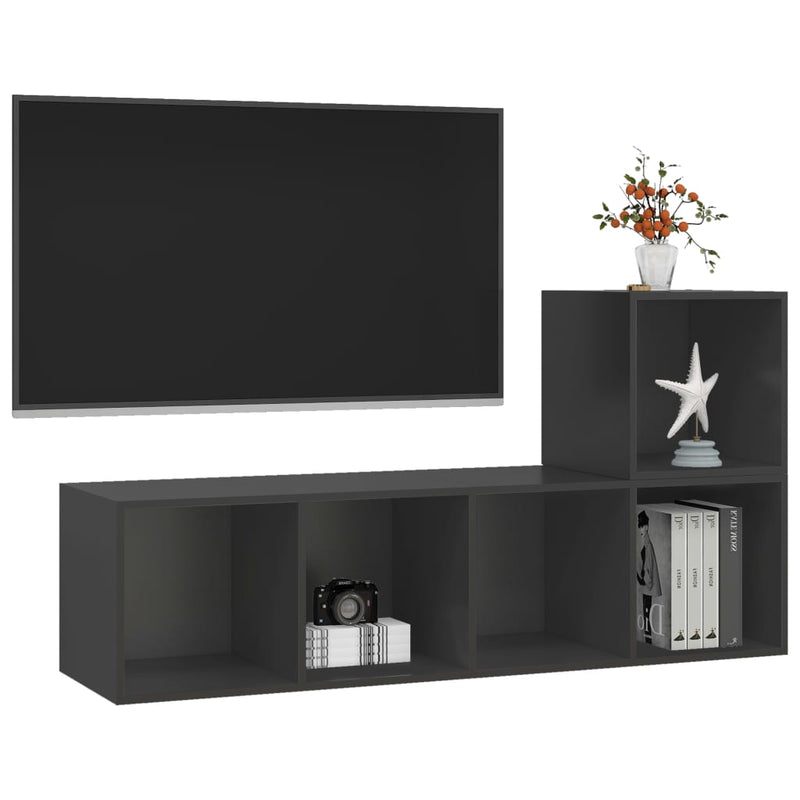 2 Piece TV Cabinet Set Grey Engineered Wood Payday Deals