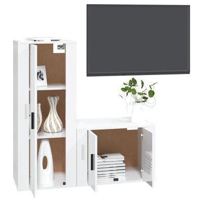 2 Piece TV Cabinet Set High Gloss White Engineered Wood Payday Deals