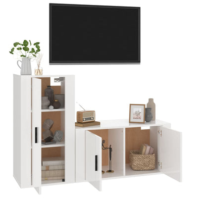 2 Piece TV Cabinet Set High Gloss White Engineered Wood Payday Deals