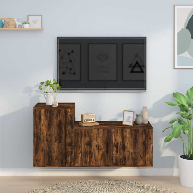 2 Piece TV Cabinet Set Smoked Oak Engineered Wood Payday Deals