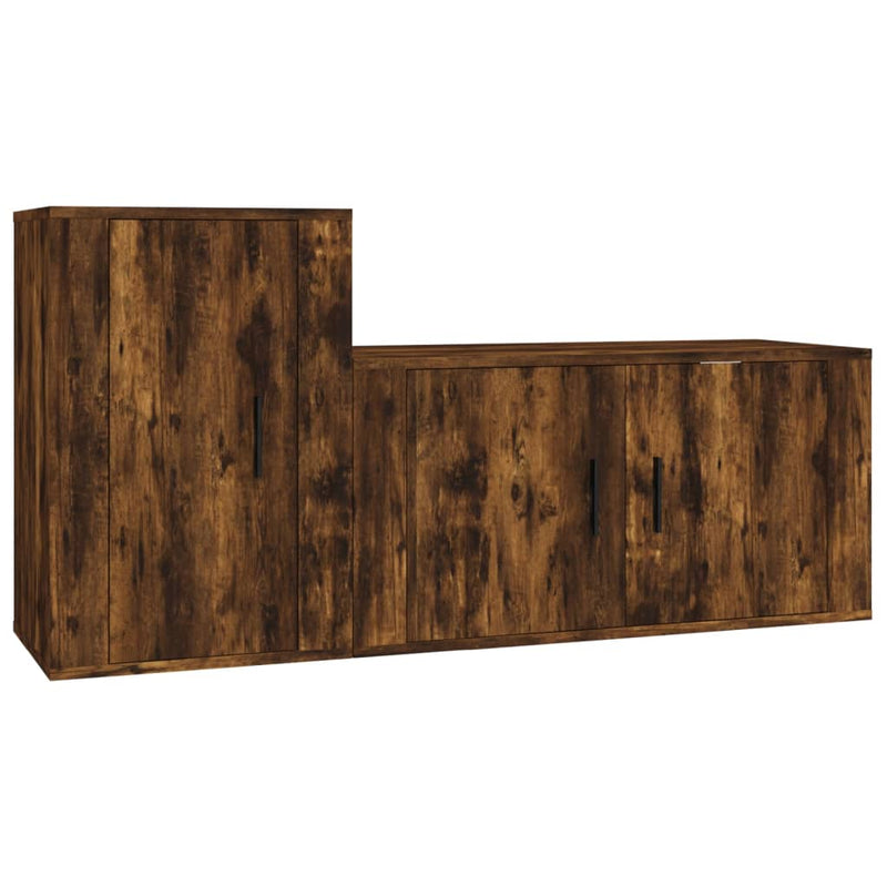 2 Piece TV Cabinet Set Smoked Oak Engineered Wood Payday Deals