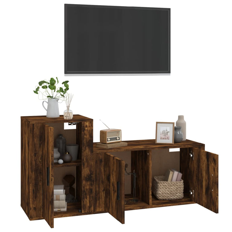 2 Piece TV Cabinet Set Smoked Oak Engineered Wood Payday Deals