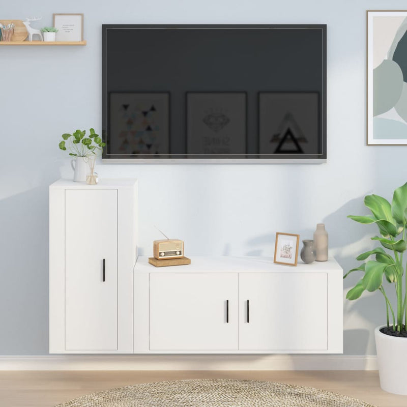 2 Piece TV Cabinet Set White Engineered Wood Payday Deals