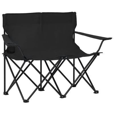 2-Seater Foldable Camping Chair Steel and Fabric Black Payday Deals