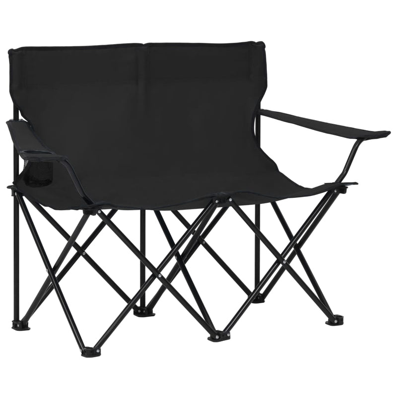 2-Seater Foldable Camping Chair Steel and Fabric Black Payday Deals
