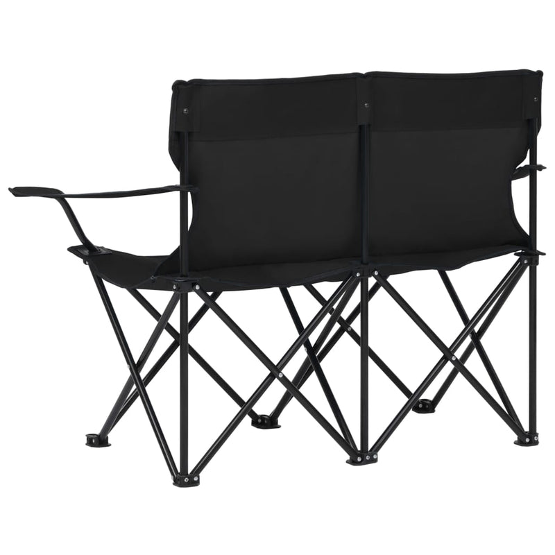 2-Seater Foldable Camping Chair Steel and Fabric Black Payday Deals