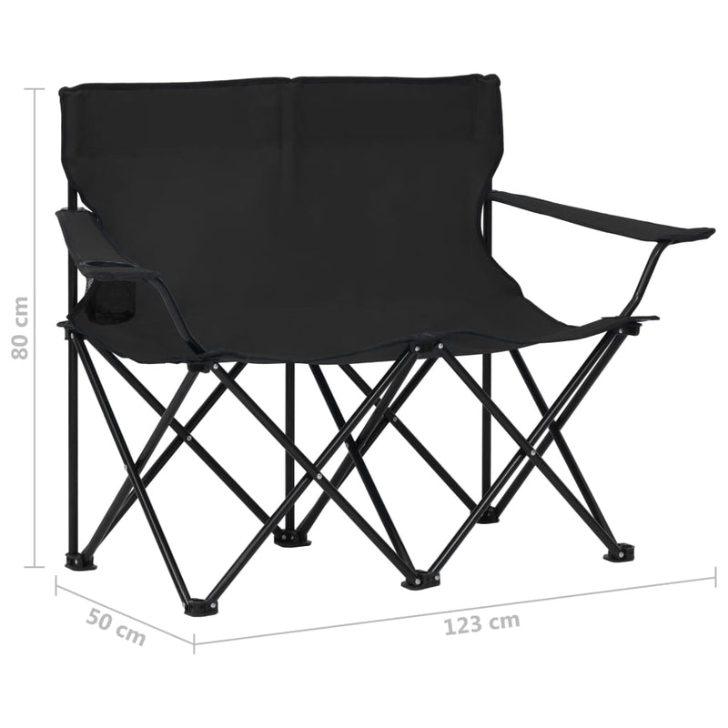 2-Seater Foldable Camping Chair Steel and Fabric Black Payday Deals