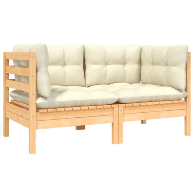 2-Seater Garden Sofa with Cream Cushions Solid Pinewood Payday Deals