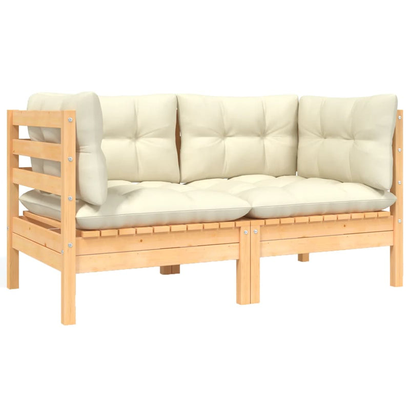 2-Seater Garden Sofa with Cream Cushions Solid Pinewood Payday Deals