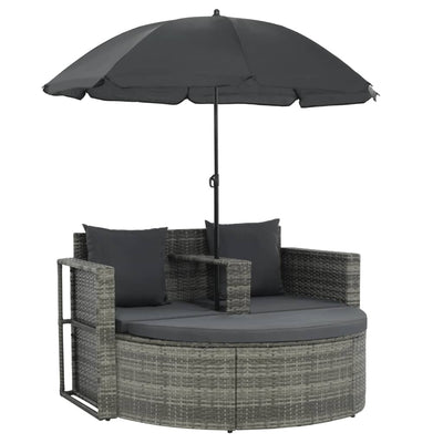2 Seater Garden Sofa with Cushions and Parasol Grey Poly Rattan Payday Deals