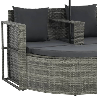 2 Seater Garden Sofa with Cushions and Parasol Grey Poly Rattan Payday Deals