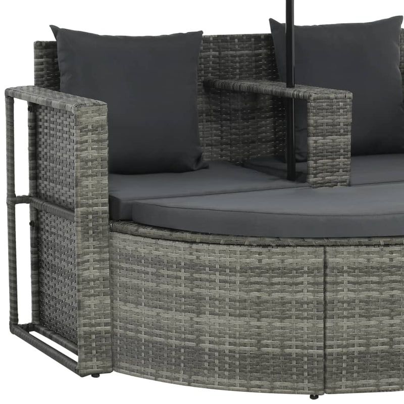 2 Seater Garden Sofa with Cushions and Parasol Grey Poly Rattan Payday Deals