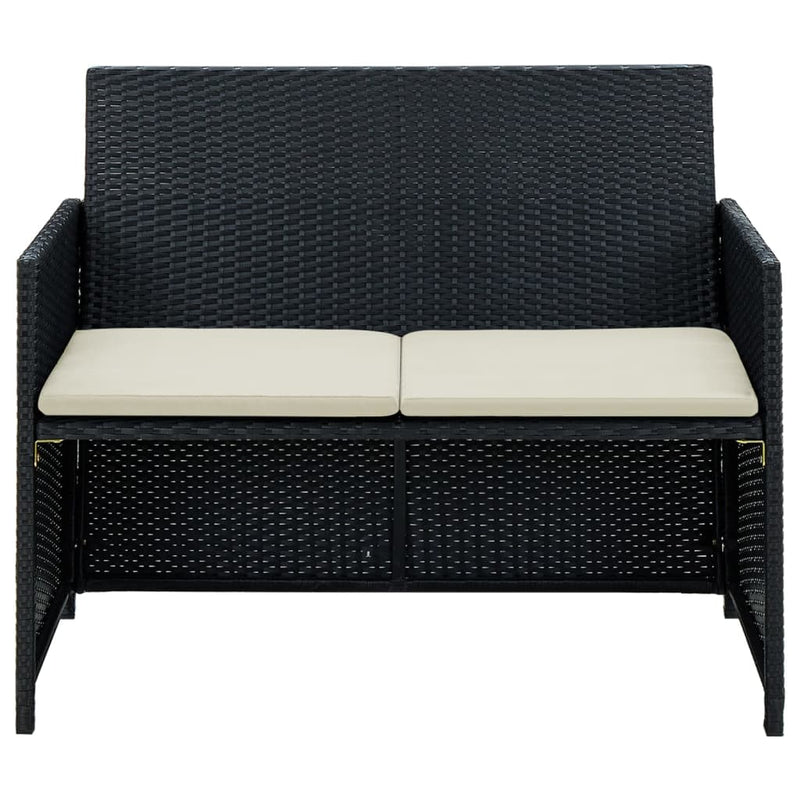 2 Seater Garden Sofa with Cushions Black Poly Rattan Payday Deals