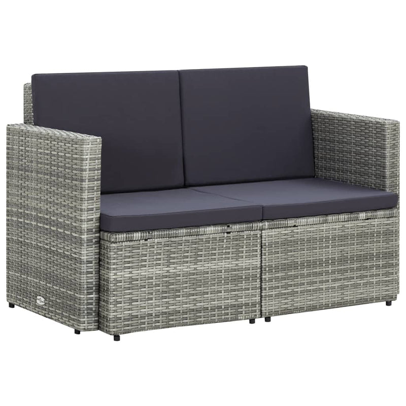 2 Seater Garden Sofa with Cushions Grey Poly Rattan Payday Deals