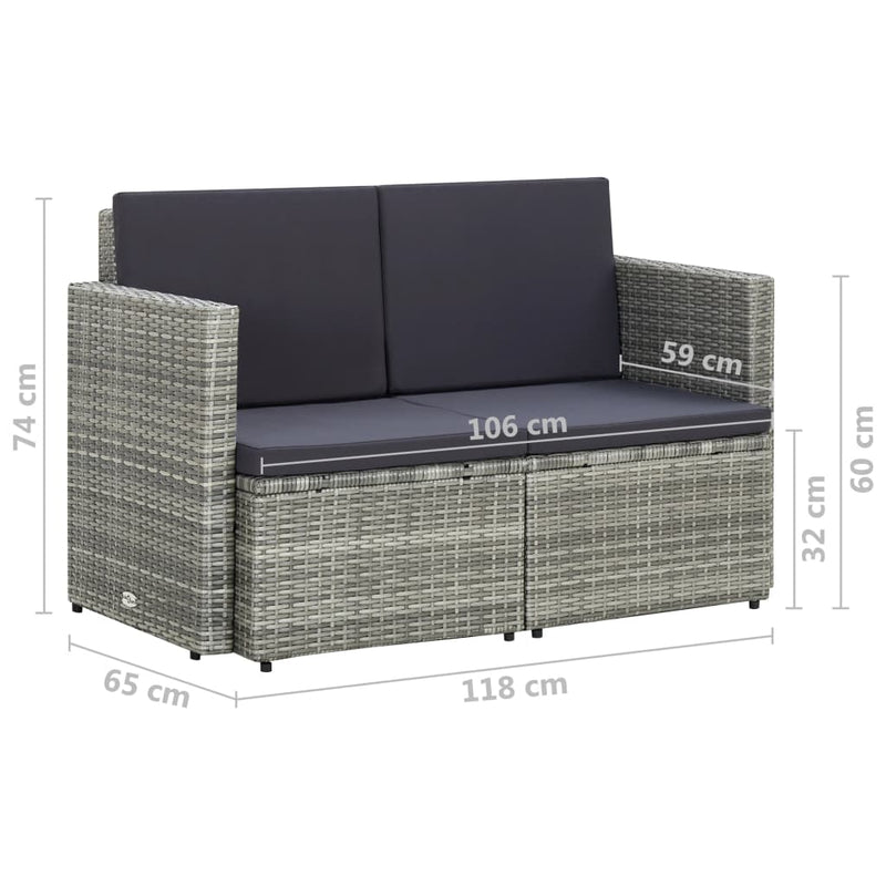 2 Seater Garden Sofa with Cushions Grey Poly Rattan Payday Deals
