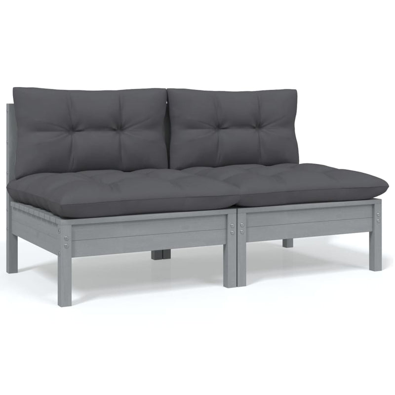 2-Seater Garden Sofa with Cushions Grey Solid Pinewood Payday Deals