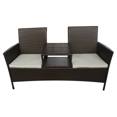 2-Seater Garden Sofa with Tea Table Poly Rattan Brown Payday Deals
