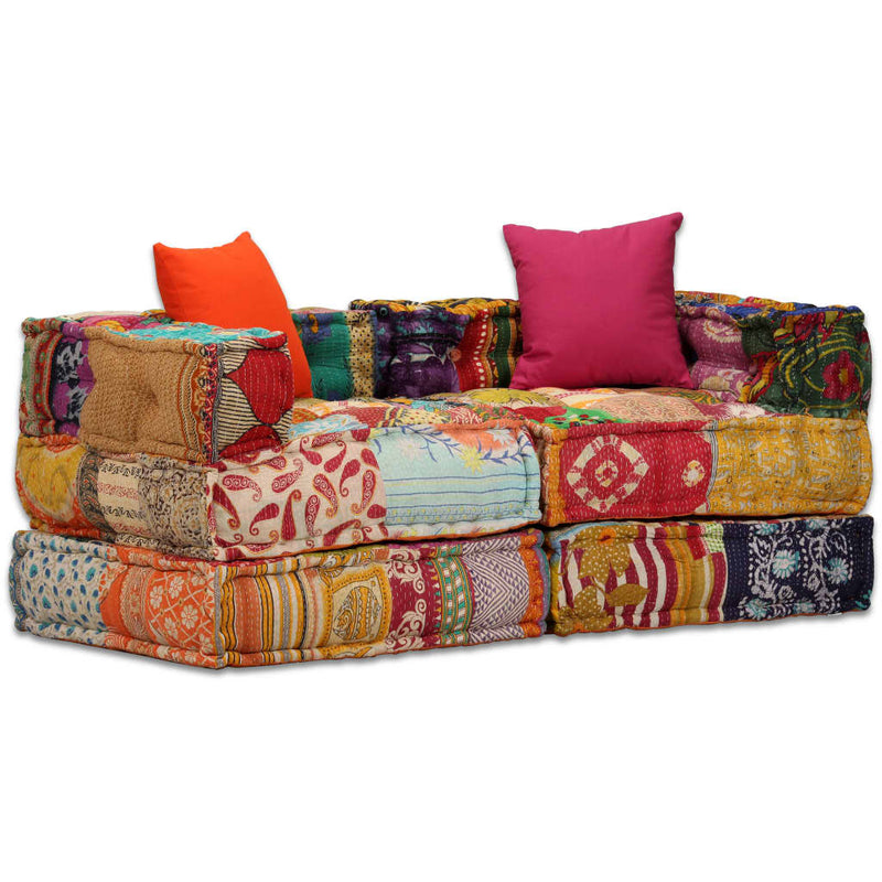 2-Seater Modular Pouffe Patchwork Fabric Payday Deals