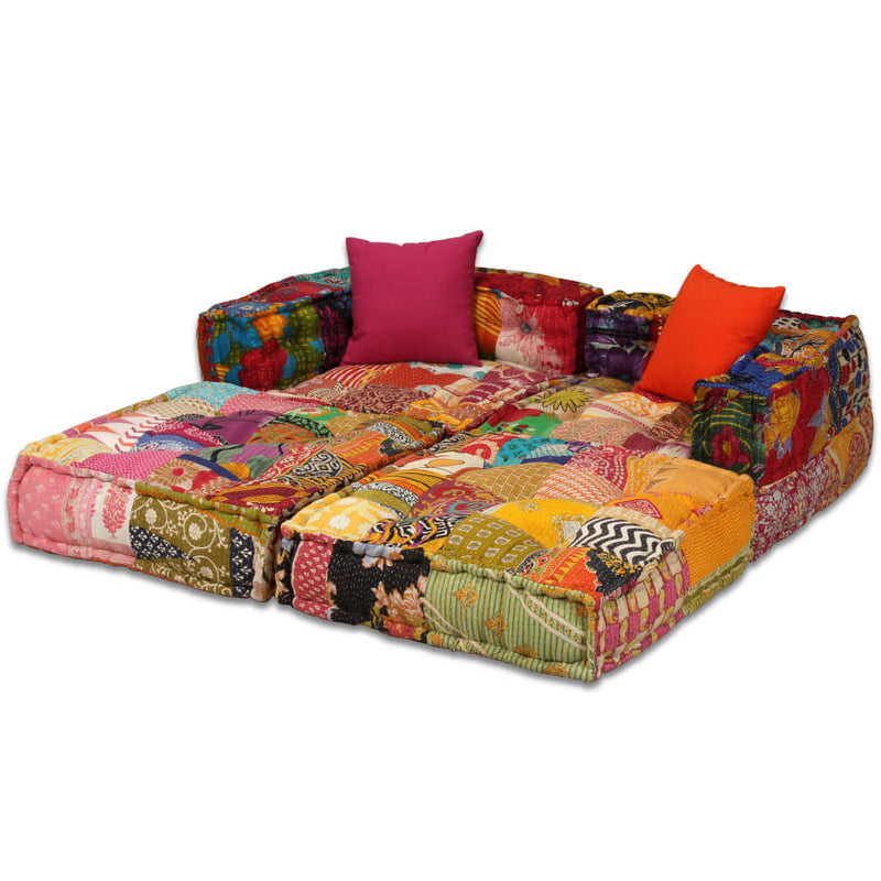 2-Seater Modular Pouffe Patchwork Fabric Payday Deals