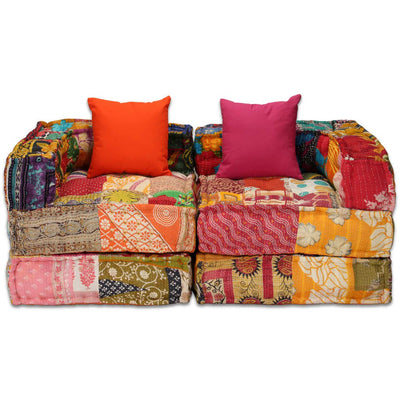 2-Seater Modular Pouffe Patchwork Fabric Payday Deals