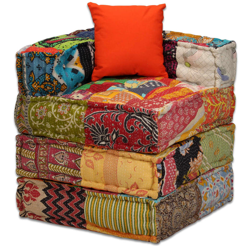 2-Seater Modular Pouffe Patchwork Fabric Payday Deals