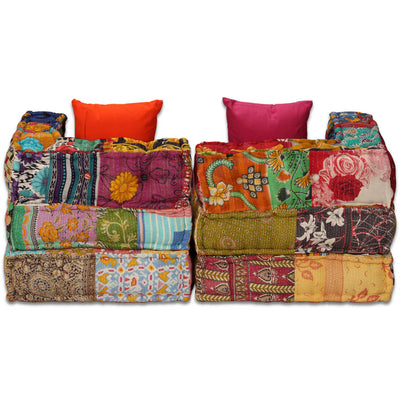 2-Seater Modular Pouffe Patchwork Fabric Payday Deals