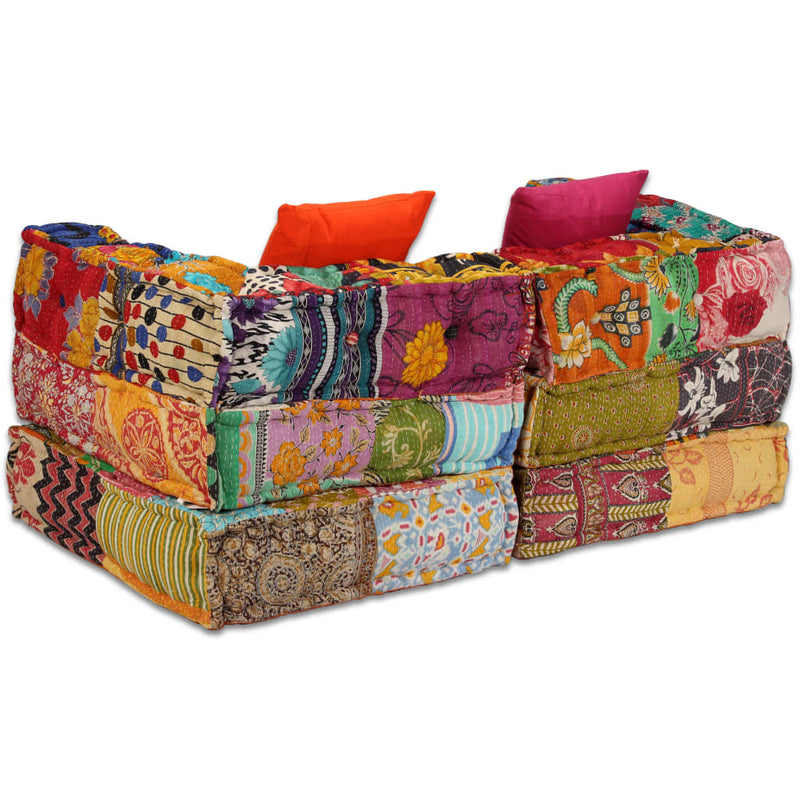 2-Seater Modular Pouffe Patchwork Fabric Payday Deals