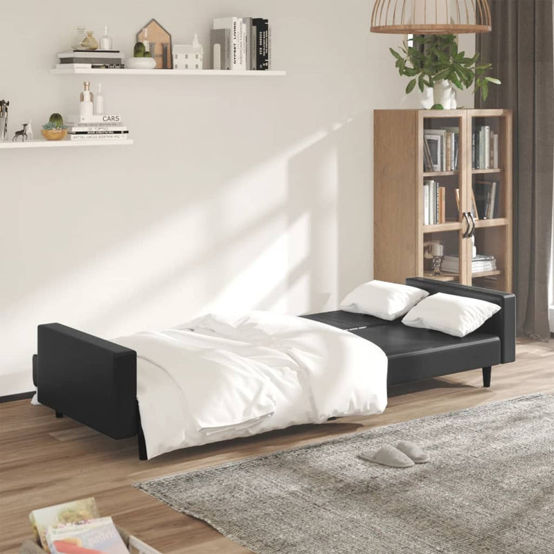 2-Seater Sofa Bed Black Faux Leather Payday Deals