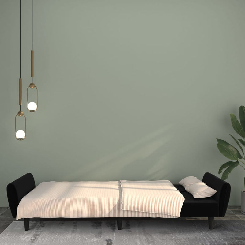 2-Seater Sofa Bed Black Velvet Payday Deals