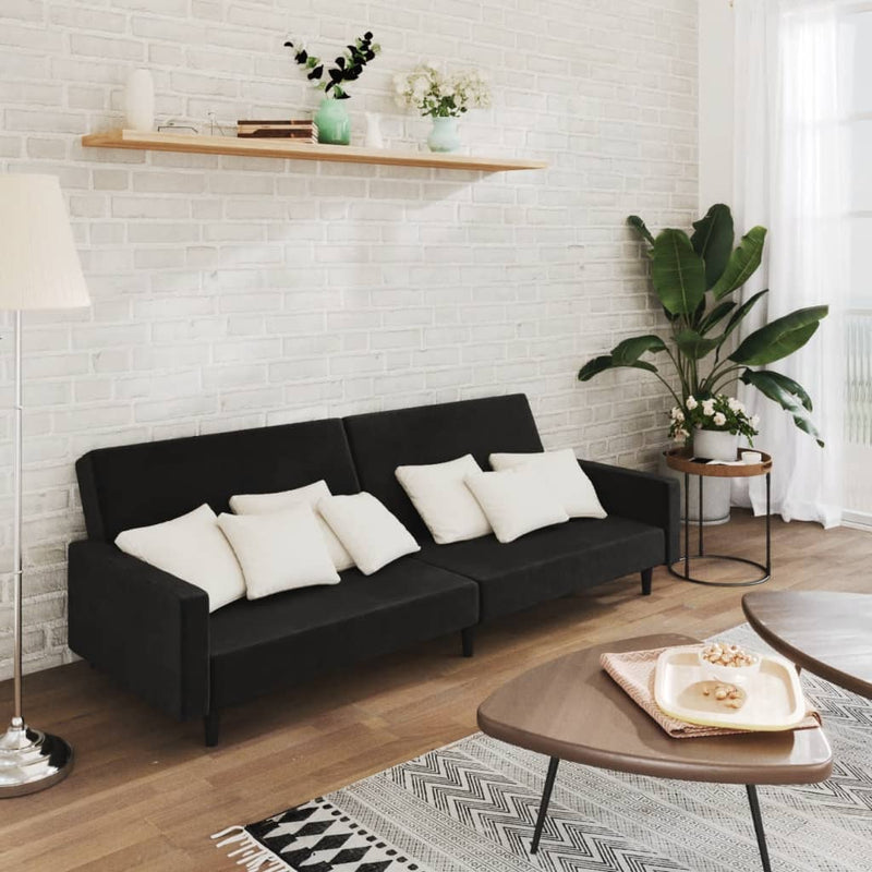 2-Seater Sofa Bed Black Velvet Payday Deals