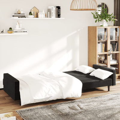 2-Seater Sofa Bed Black Velvet Payday Deals