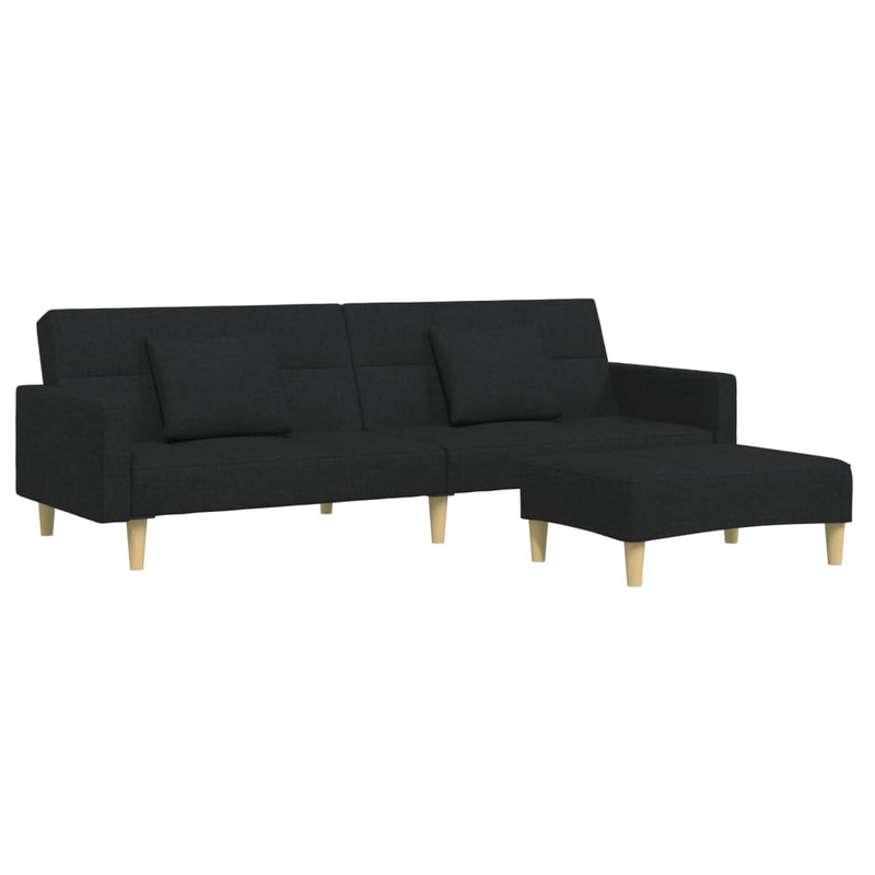 2-Seater Sofa Bed with Footstool Black Fabric Payday Deals