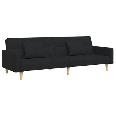 2-Seater Sofa Bed with Footstool Black Fabric Payday Deals