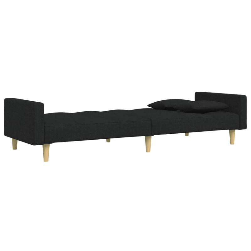 2-Seater Sofa Bed with Footstool Black Fabric Payday Deals