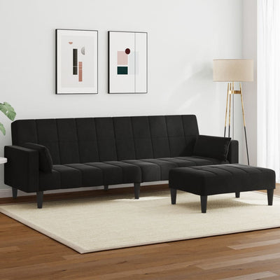 2-Seater Sofa Bed with Footstool Black Velvet