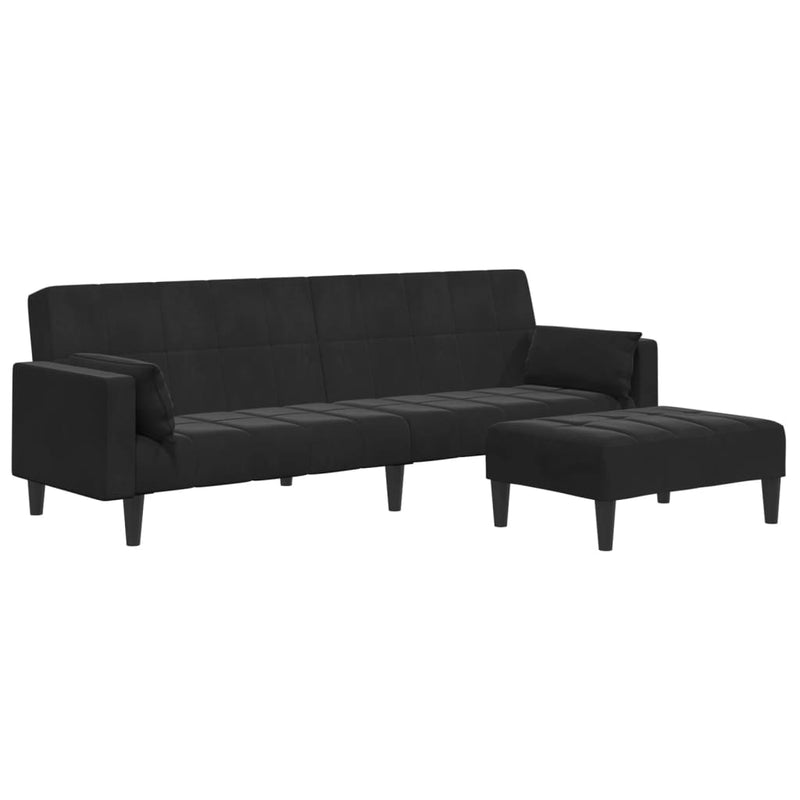 2-Seater Sofa Bed with Footstool Black Velvet Payday Deals