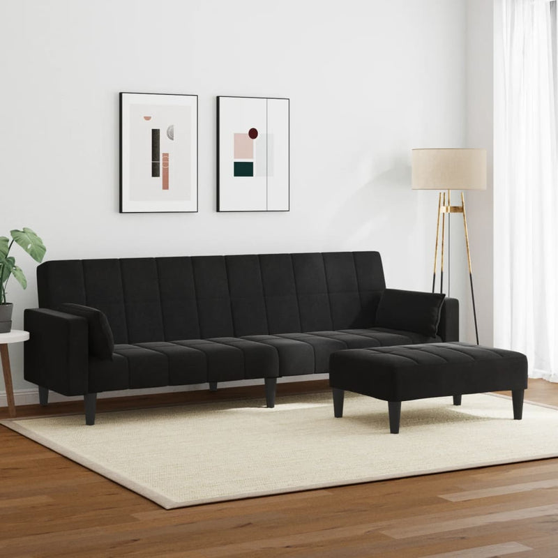 2-Seater Sofa Bed with Footstool Black Velvet Payday Deals