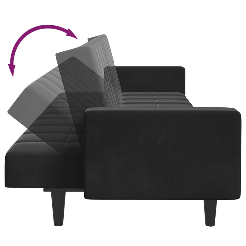 2-Seater Sofa Bed with Footstool Black Velvet Payday Deals