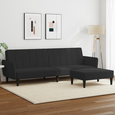 2-Seater Sofa Bed with Footstool Black Velvet