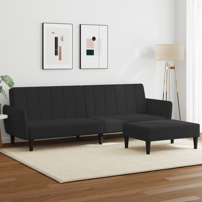 2-Seater Sofa Bed with Footstool Black Velvet Payday Deals