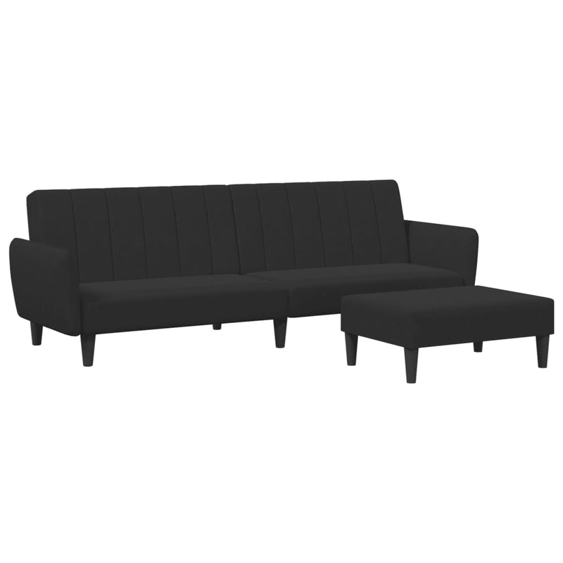 2-Seater Sofa Bed with Footstool Black Velvet Payday Deals