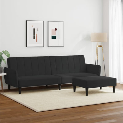 2-Seater Sofa Bed with Footstool Black Velvet Payday Deals