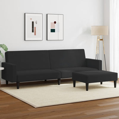 2-Seater Sofa Bed with Footstool Black Velvet