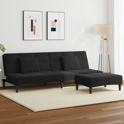 2-Seater Sofa Bed with Footstool Black Velvet