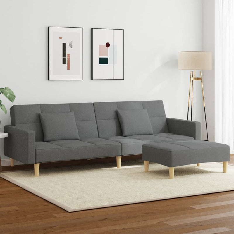 2-Seater Sofa Bed with Footstool Dark Grey Fabric Payday Deals