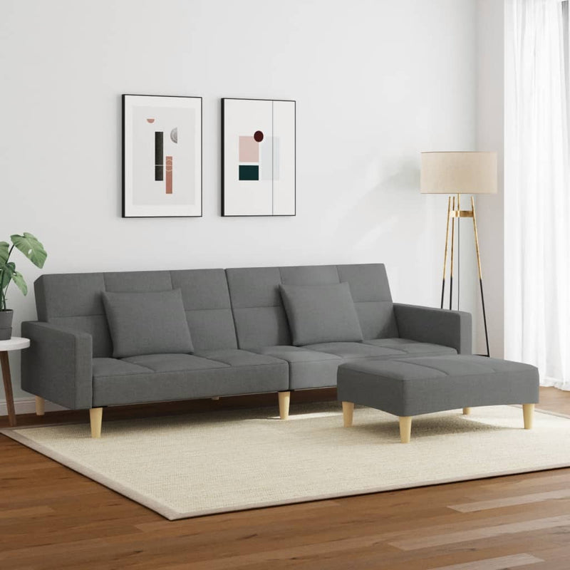 2-Seater Sofa Bed with Footstool Dark Grey Fabric Payday Deals
