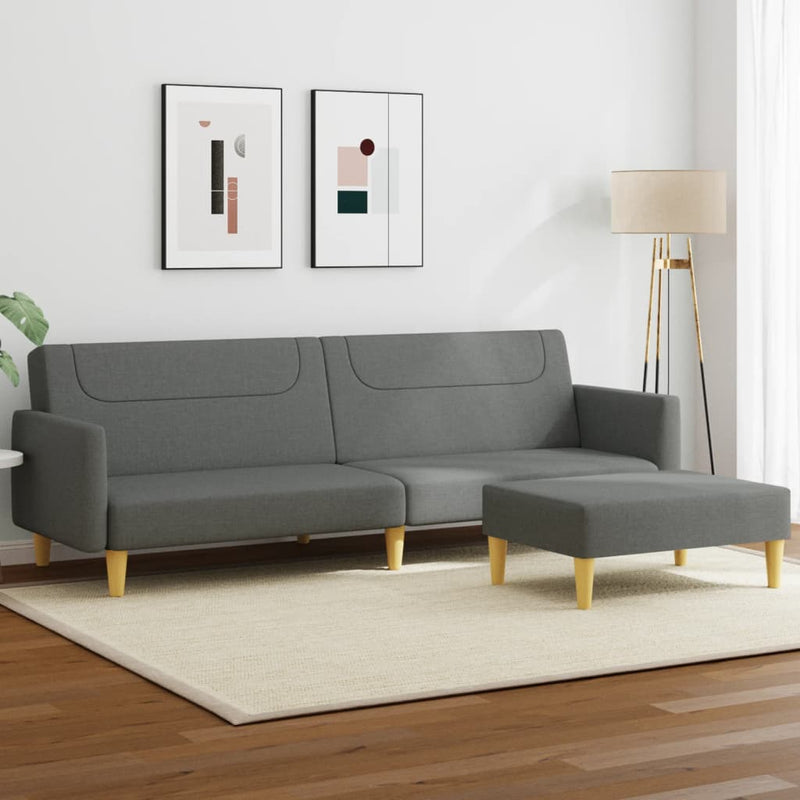 2-Seater Sofa Bed with Footstool Dark Grey Fabric Payday Deals