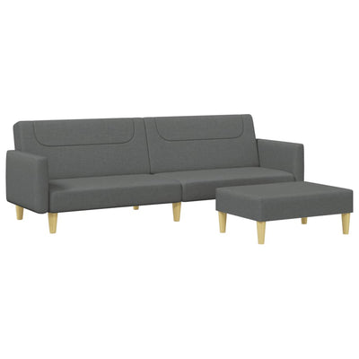 2-Seater Sofa Bed with Footstool Dark Grey Fabric Payday Deals