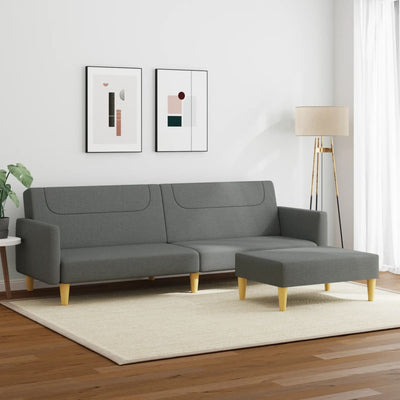 2-Seater Sofa Bed with Footstool Dark Grey Fabric Payday Deals